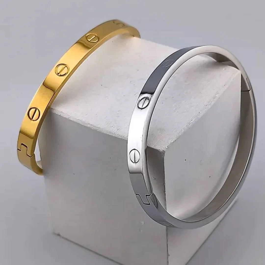 Screw Motif Oval Bangle Bracelet