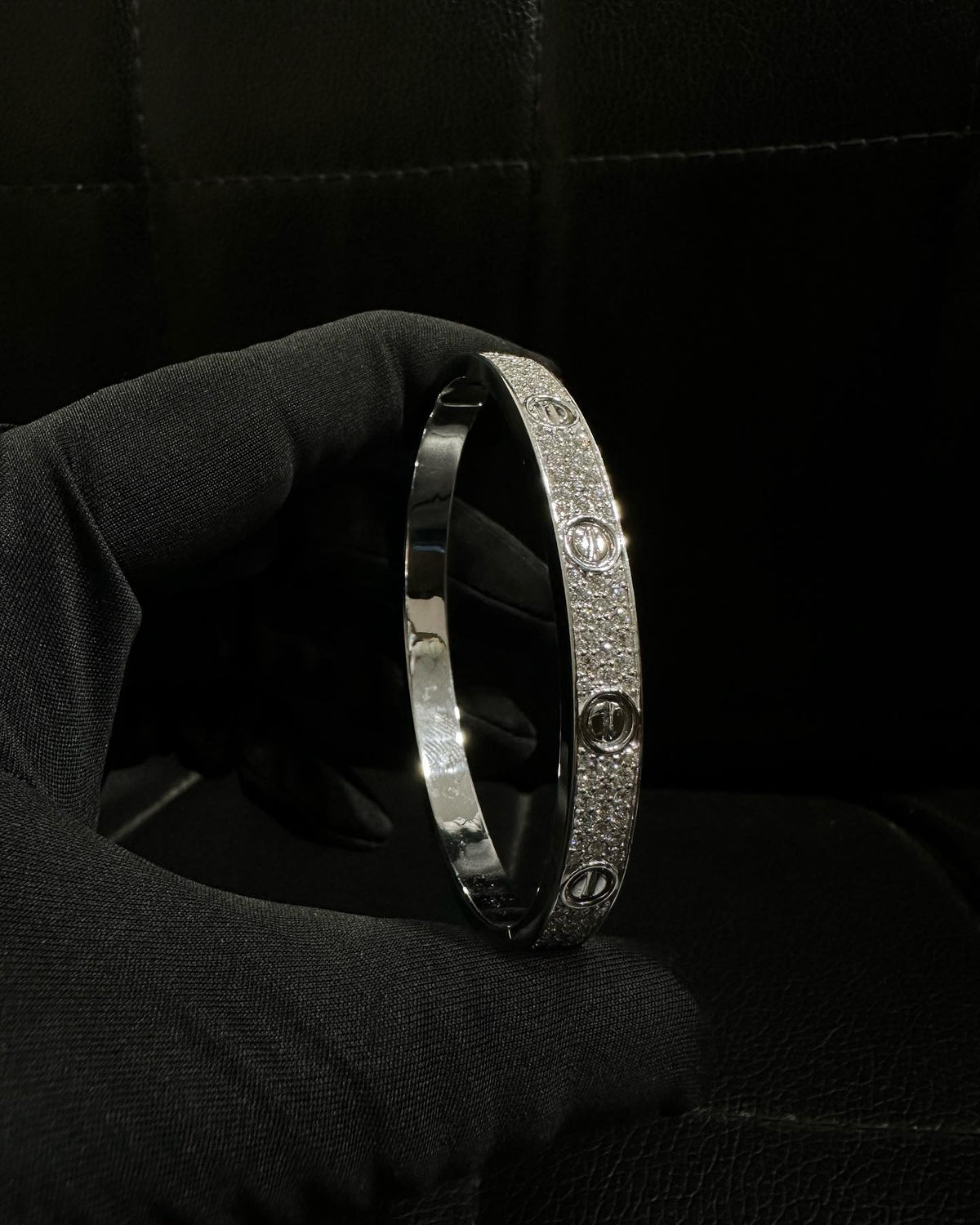Silver Full-Pavé Crystal Screw Bangle
