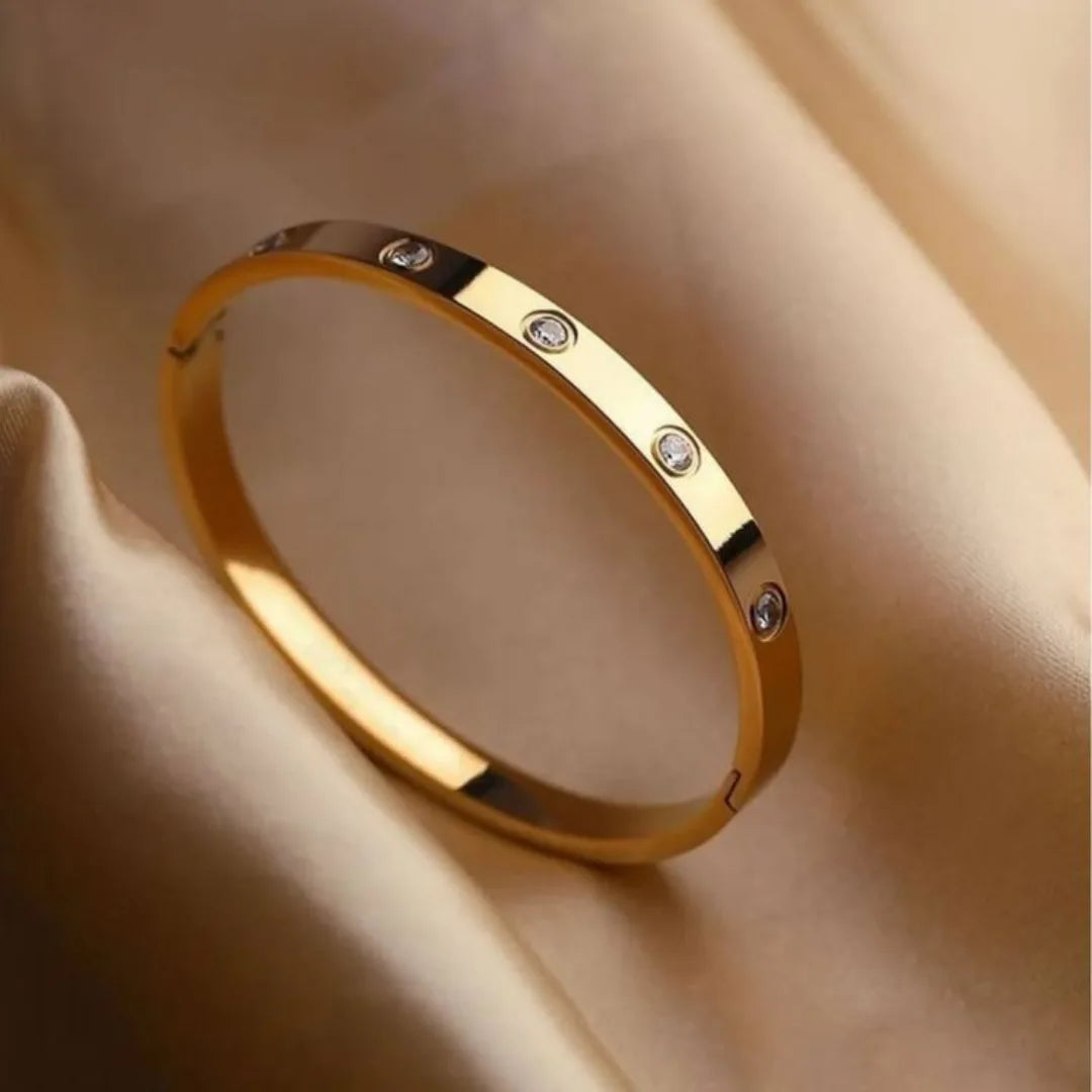 Trio Crystal Accent Screw Motif Bangles