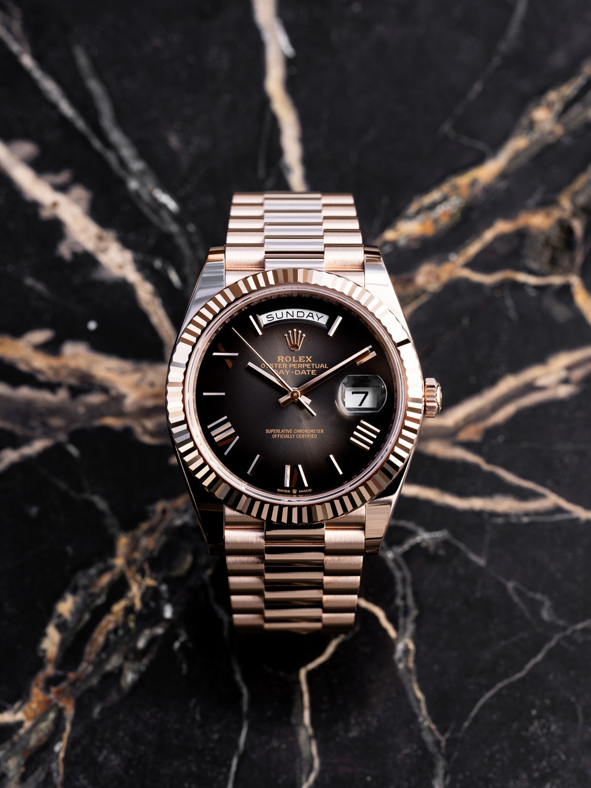 Rolex Day-Date 40 Everose Gold | Black Roman Dial