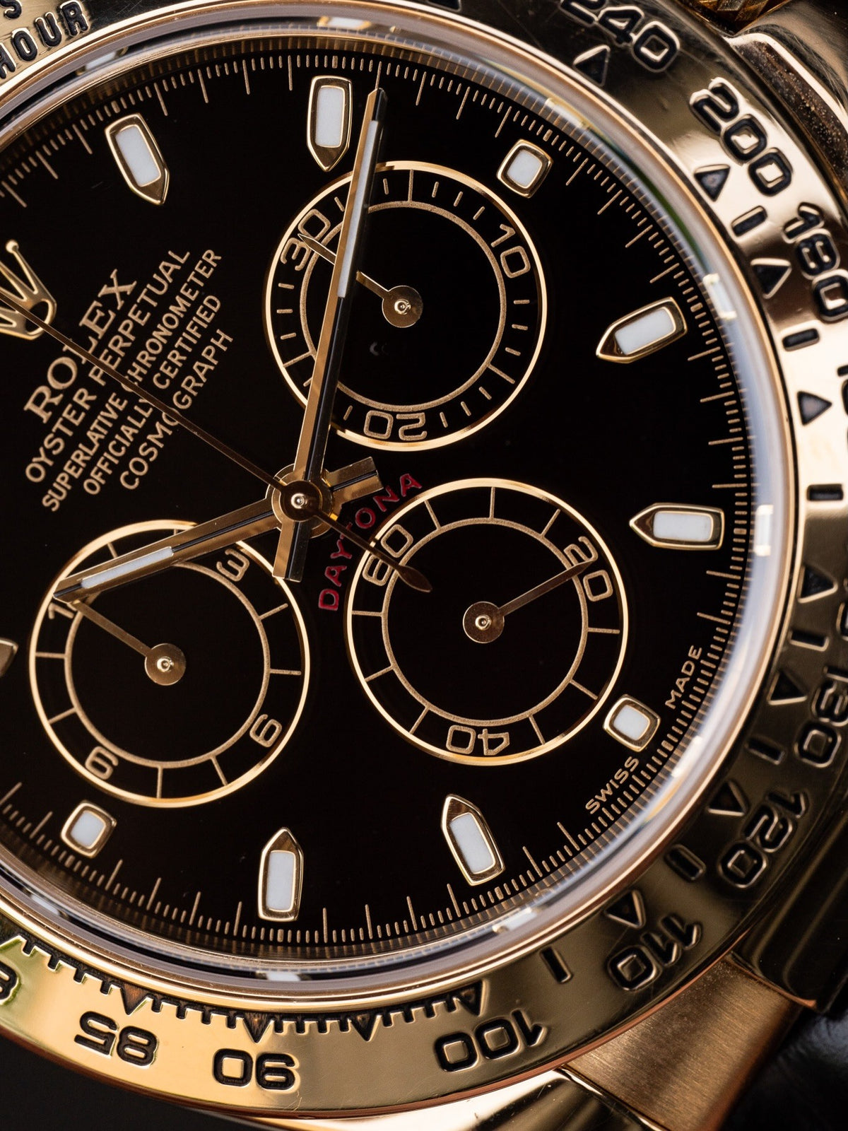 Rolex Cosmograph Daytona 18k Yellow Gold — Black Dial on Leather Strap
