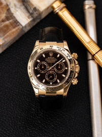 Rolex Cosmograph Daytona 18k Yellow Gold — Black Dial on Leather Strap