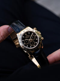 Rolex Cosmograph Daytona 18k Yellow Gold — Black Dial on Leather Strap