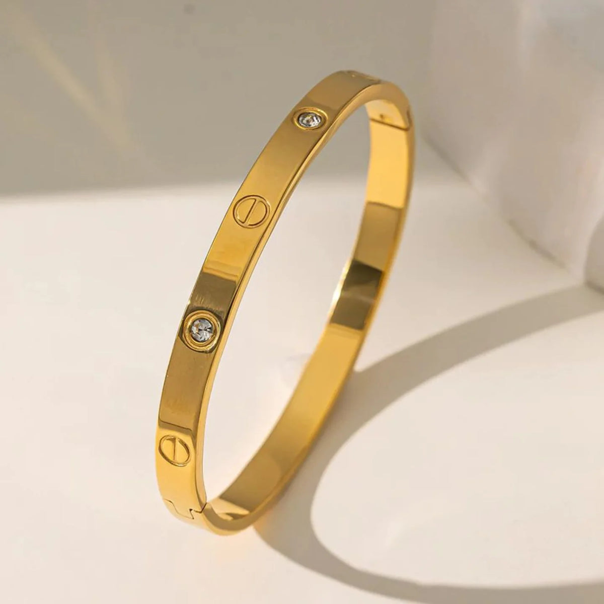 Gold Crystal Screw Motif Bangle
