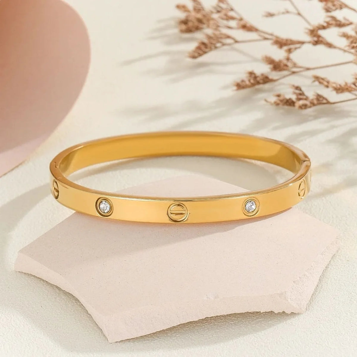 Gold Crystal Screw Motif Bangle