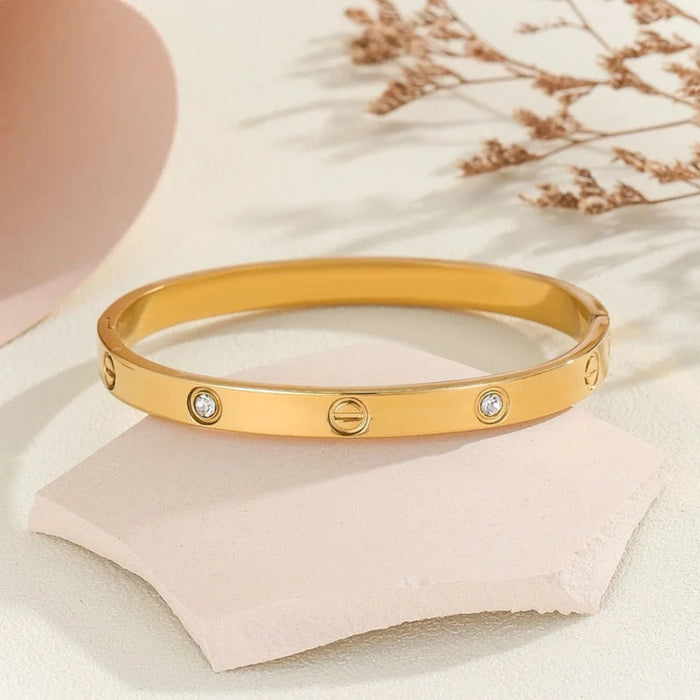 Gold Crystal Screw Motif Bangle